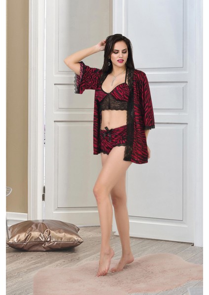 Izabel Kadın Desanlli Üçlü Şortlu Sabahlık Takım fiyatları