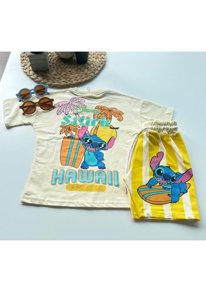 Stitch Hawaii Baskılı Sarı Şortlu Takım fiyatları