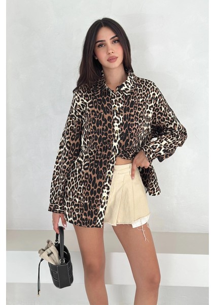 Leopar Desen Gabardin Gömlek fiyatları