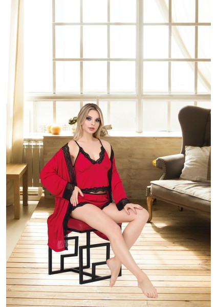 Izabel Kadın Desanlli Üçlü Şortlu Sabahlık Takım fiyatları