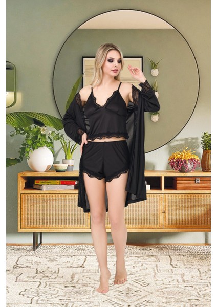 Izabel Kadın Desanlli Üçlü Şortlu Sabahlık Takım fiyatları