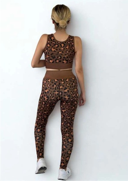 3D Baskılı Özel Tasarım Premium Kalite Crop ve Yüksek Bel Tayt Leopar Takım fırsatları