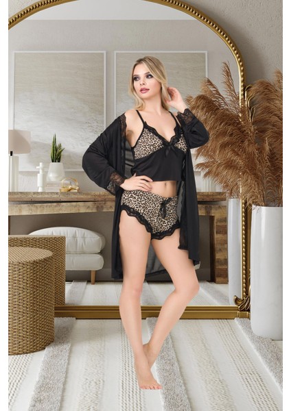 Izabel Kadın Desanlli Üçlü Şortlu Sabahlık Takım fiyatları