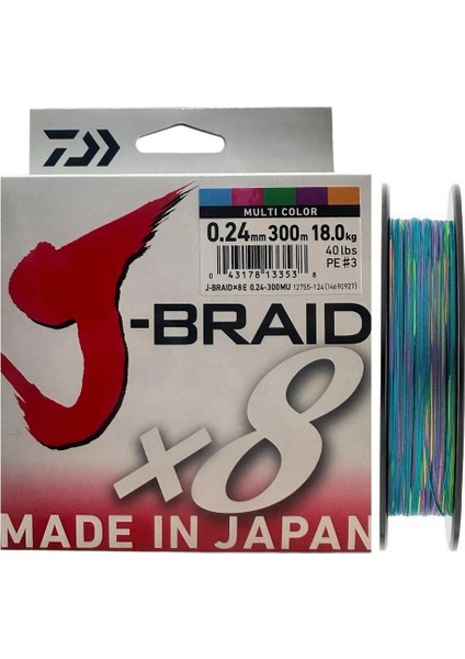 J-Braid 8x Multi Color 300 mt 0.24 mm Ip Misina