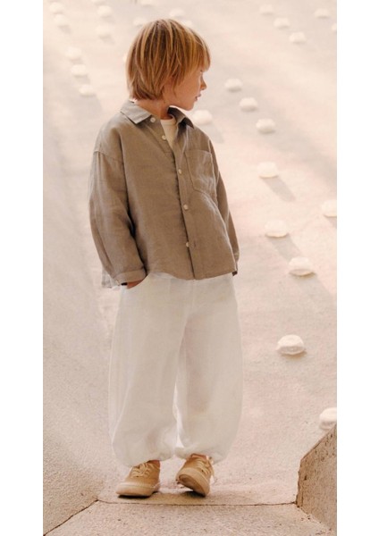 Çocuk Takım – Kahverengi Gömlek & Beyaz Pantolon fiyatları