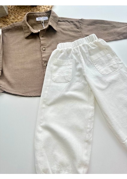 Çocuk Takım – Kahverengi Gömlek & Beyaz Pantolon modelleri