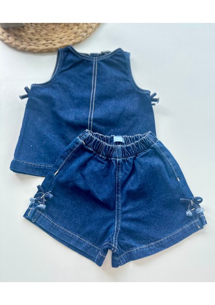 Kız Çocuk Kolsuz Denim Takım – Lacivert modelleri