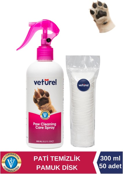 Köpek Pati Temizleme Parfümsüz Koku Giderici Tüy Kir Bakım Spreyi 300ML Disk Pamuk 50LI