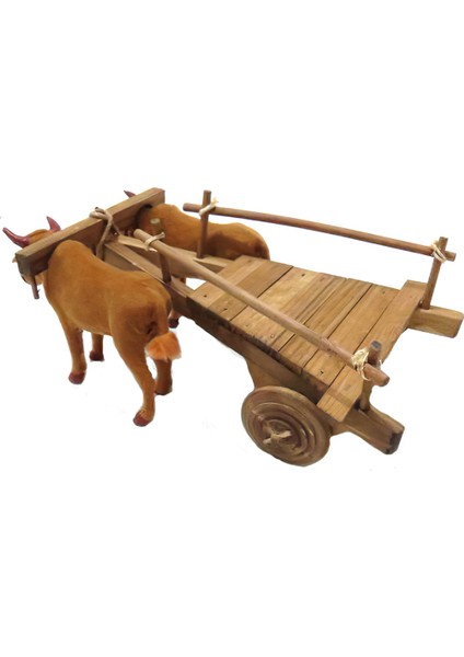 Sarı Renk Çift Öküzlü Dekoratif Ahşap Öküz Arabası modelleri