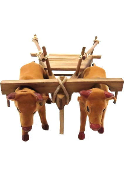 Sarı Renk Çift Öküzlü Dekoratif Ahşap Öküz Arabası fırsatları
