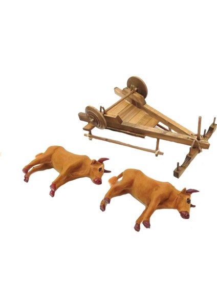 Sarı Renk Çift Öküzlü Dekoratif Ahşap Öküz Arabası indirimleri