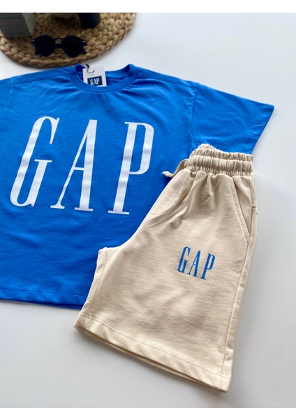 Baskılı Erkek Çocuk Şortlu Takım – Mavi/krem fiyatları