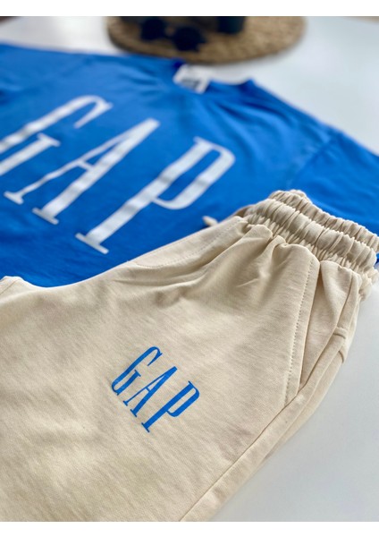 Baskılı Erkek Çocuk Şortlu Takım – Mavi/krem modelleri