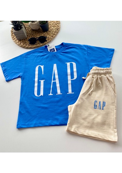 Baskılı Erkek Çocuk Şortlu Takım – Mavi/krem indirimleri