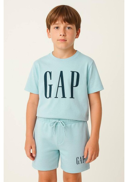 Baskılı Çocuk Şortlu Takım – Mavi