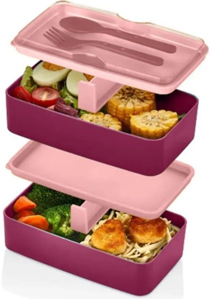 Enjoy Bordo 2 Katlı Yemek Saklama Kabı Beslenme Kutusu Seti Sporcu Diyet Öğrenci Okul Sefer Tası modelleri