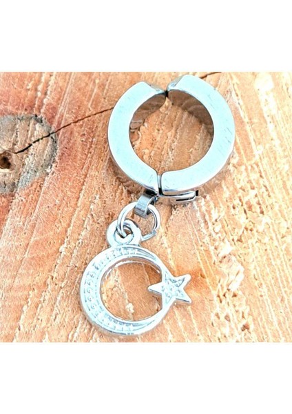 Çelik Ayyıldız Gümüş Renk Kıstırmalı Unisex Küpe