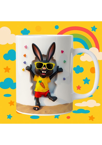Vovabaskı Tavşan 3D Görünümlü Baskılı Porselen Kupalar Bardak fiyatları