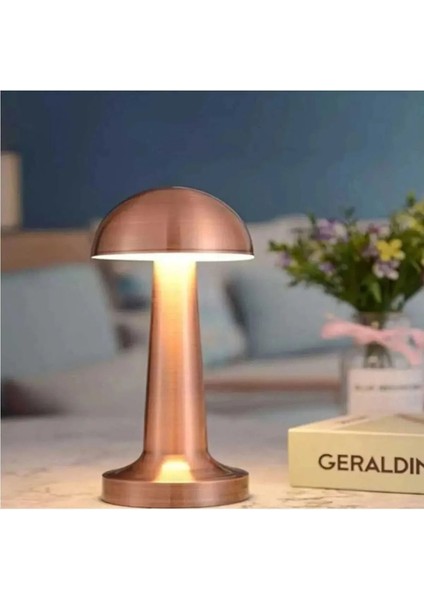 Dokunmatik Mantar Masa Lambası 3 Işık Renkli Şarjlı Masa Lambası Metal Ürün Rose Gold modelleri