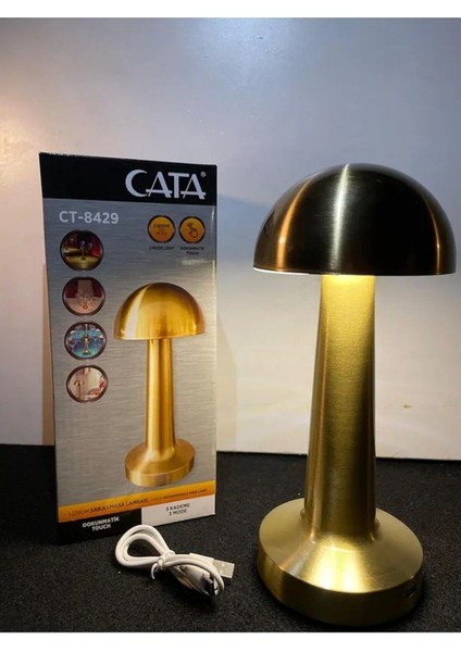 CT-8429 Lizbon Mantar Gold Dokunmatik Şarjlı Dimmerli Masa Lambası modelleri