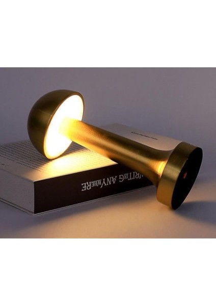 Altın Metal Mantar Masa Lambası, Kablosuz, Led, 3 Renk, USB Şarjlı, Şık Tasarım fiyatları