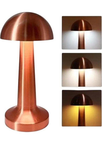 Şarjlı 3 Işık Renkli Mantar Masa Lambası, Metal Rose Gold Detay fırsatları