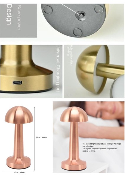 Dokunmatik Mantar Masa Lambası 3 Işık Renkli Şarjlı Masa Lambası Metal Ürün Rose Gold fiyatları