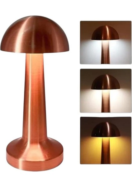 Dokunmatik Mantar Masa Lambası 3 Işık Renkli Şarjlı Masa Lambası Metal Ürün Rose Gold fırsatları
