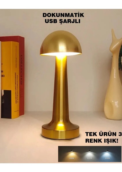 Dekoratif Metal Mantar Kablosuz Masa Lambası Ledli Dokunmatik Şarjlı Dim Edilebilir indirimleri