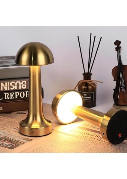 Altın Metal Mantar Masa Lambası, Kablosuz, Led, 3 Renk, USB Şarjlı, Şık Tasarım fırsatları