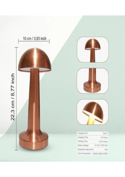 Mantar Model Retro Dimmerli Şarjlı Retro Masa Lambası Gold