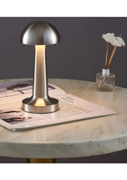 Mantar Model Retro Masa Lambası Dimmerli Şarjlı Dekoratif Dokunmatik Gece Lambası