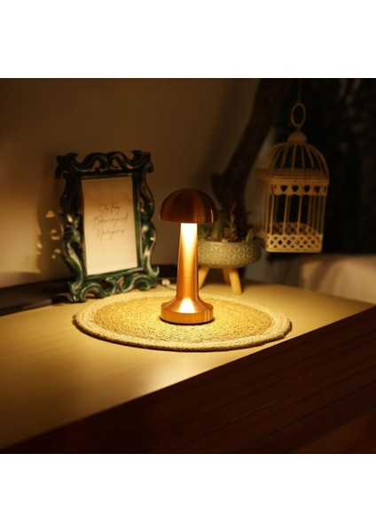 AGLL-009B Dekoratif Metal Bakır Mantar Kablosuz Masa Lambası Ledli 5V 3 Renk fırsatları