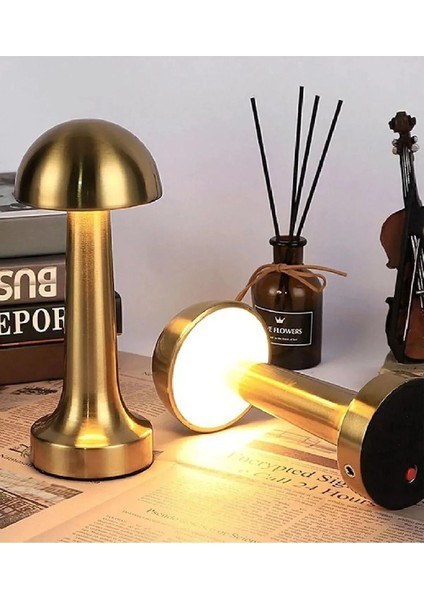 Gold Kasa Mantar Masa Lambası 3 Renk Dimmerli Masa ve Gece Lambası