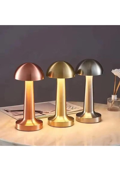 Mantar Masa Lambası Retro Gold Altın Renkli Typc-E Şarjlı Dekoratif Dokunmatik Masa Lambası modelleri