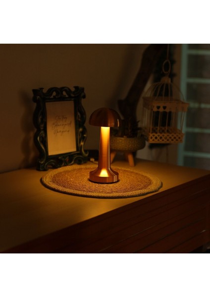 Masa Üstü Lamba - Ledli Masa Lambası - Şarjlı Mantar Gece Lambası LED Abajur - Bronz Renk - 25CM fırsatları