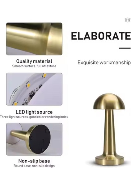 Mantar Model Retro Masa Lambası Mat Gümüş Dimmerli Şarjlı Dekoratif Dokunmatik fırsatları