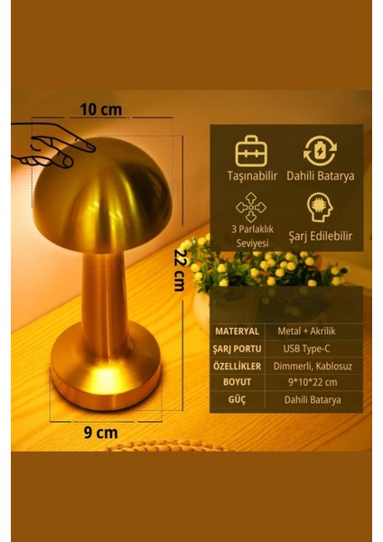Gold Şarjlı Dokunmatik Masa ve Gece Lambası- Dimmerli ve Enerji Tasarruflu LED Işık Aydınlatma fiyatları