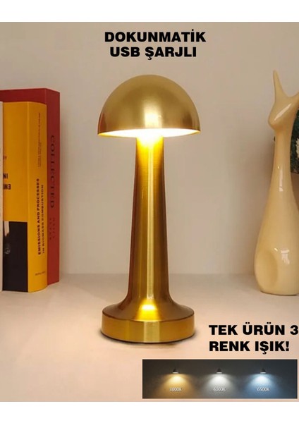 Gold Masa Üstü Lamba Ledli Masa Lambası Şarjlı Mantar Gece Lambası LED Abajur Rose Renk Dokunmatik modelleri
