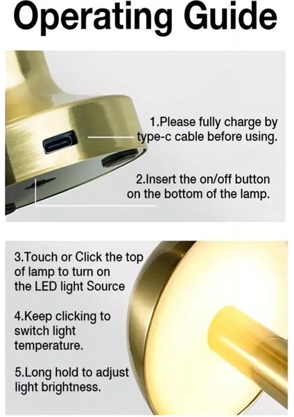 USB Şarjlı Retro Mantar Tasarımlı Gold Masa Lambası, 3 Işık Modu, Şık ve Kullanışlı fiyatları