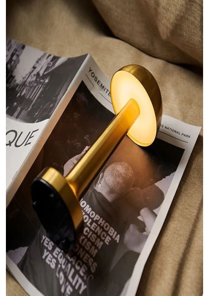 USB Şarjlı Retro Mantar Tasarımlı Gold Masa Lambası, 3 Işık Modu, Şık ve Kullanışlı indirimleri