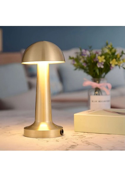Mantar Model Gold Kasa Dimmerli Şarjlı Retro Masa Lambası