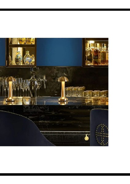 Mantar Model Gold Kasa Dimmerli Şarjlı Retro Masa Lambası