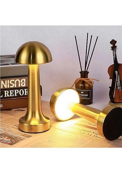 Mantar Masa Lambası (Gold) Dokunmatik 3 Renk Şarjlı