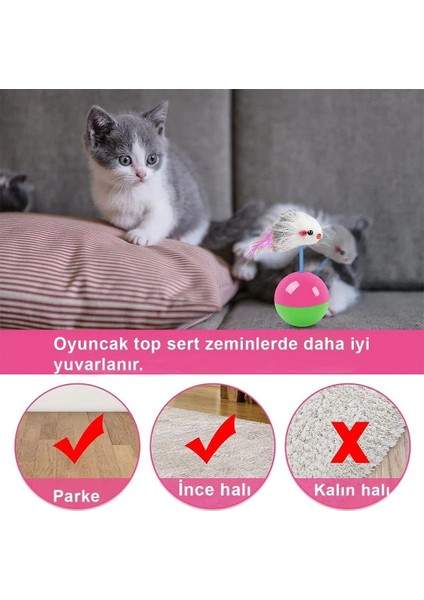 2 Adet Hareketli Kedi Topu Fareli Hacı Yatmaz Yavru Kedi Oyuncakları Fare Kovalama Oyunu 11 cm indirimleri