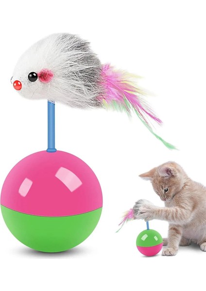 Hareketli Kedi Topu Fareli Hacı Yatmaz Yavru Kedi Oyuncakları Fare Kovalama Oyunu 11 Cm