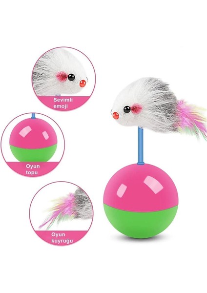 Hareketli Kedi Topu Fareli Hacı Yatmaz Yavru Kedi Oyuncakları Fare Kovalama Oyunu 11 Cm