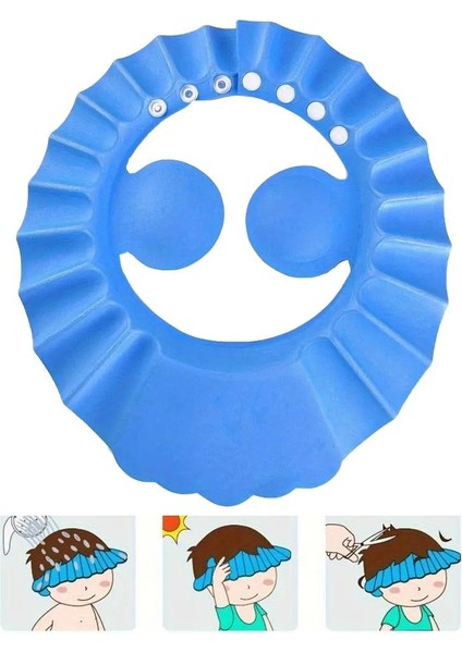 2 Adet Mavi Kulaklıklı Düğmeli Ayarlanabilir Gözleri Korumak Saç Yıkama Bebek Banyo Şapkası modelleri