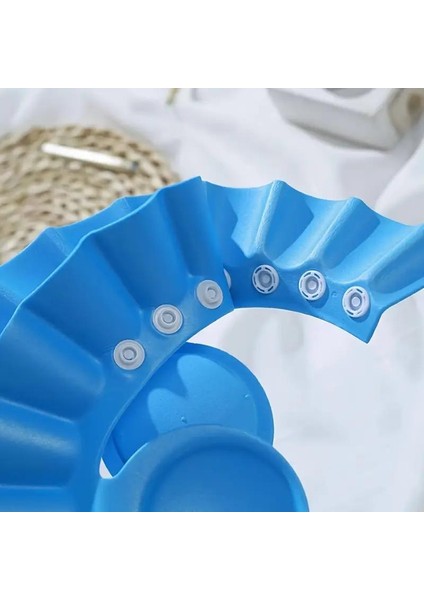 2 Adet Mavi Kulaklıklı Düğmeli Ayarlanabilir Gözleri Korumak Saç Yıkama Bebek Banyo Şapkası fırsatları