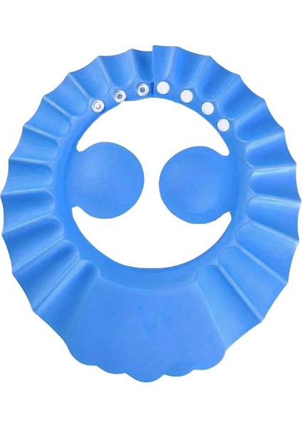 Mavi Kulaklıklı Düğmeli Ayarlanabilir Gözleri Korumak Saç Yıkama Bebek Banyo Şapkası